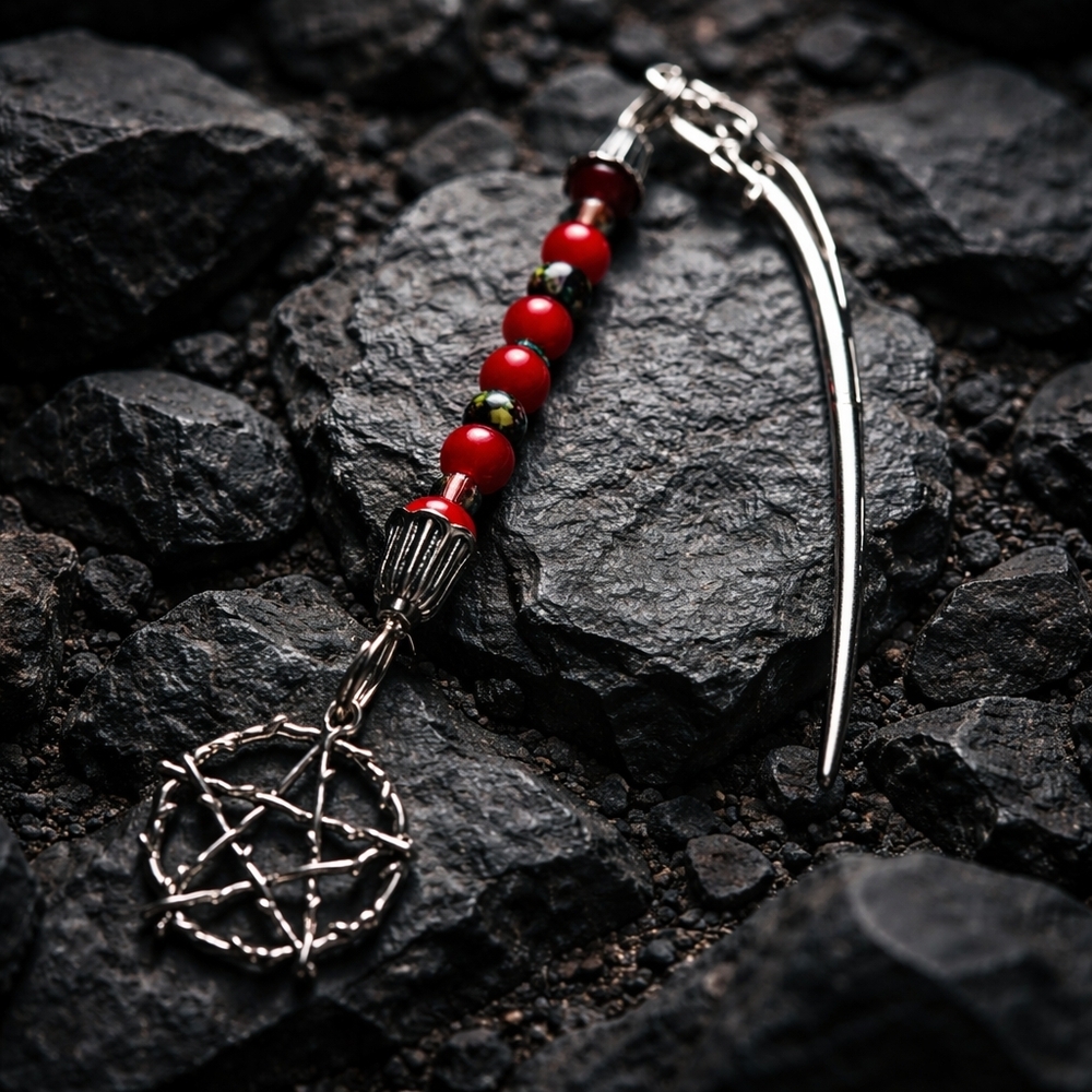 BOOK JEWELRY Beaded Book Mark With Pentagram Focal Glass Crystal Beads